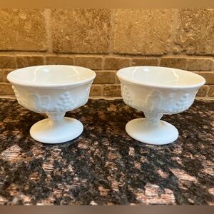 Milk Glass Compote Dessert Bowls -Set of 2